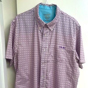 Huk purple and white swordfish print men's shirt